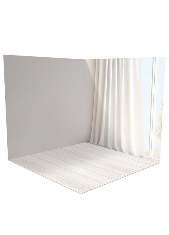 3D кутовий вініловий фотофон для зйомки, світла стіна з тюлем, підлога білий мармур і дерево, 50×50 см, №58304 PhotoVinyl (354372170)