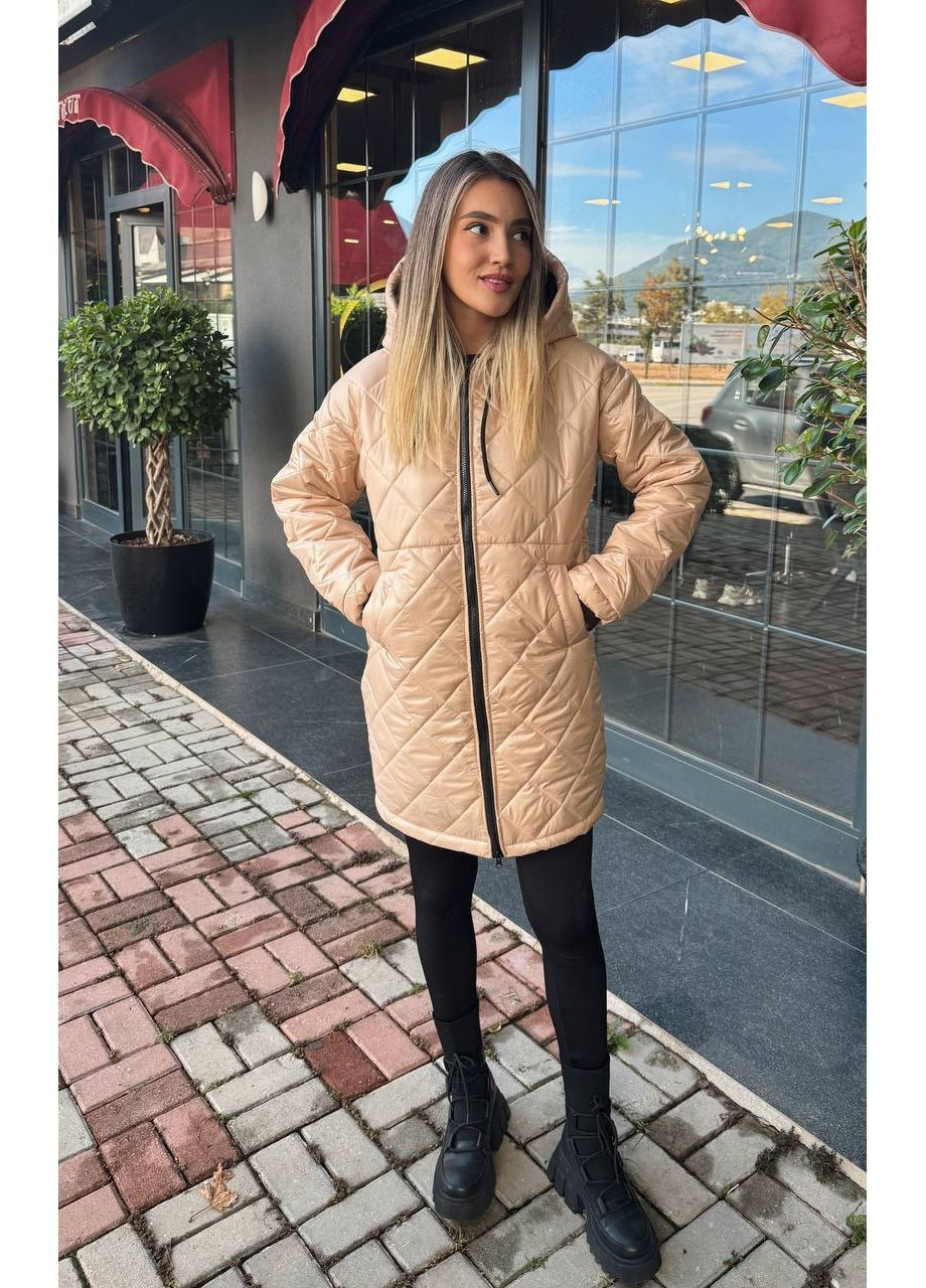 Бежева зимня куртка 2015 зимова стьобана плащівка,силікон 200,з капюшоном на блискавці Україна