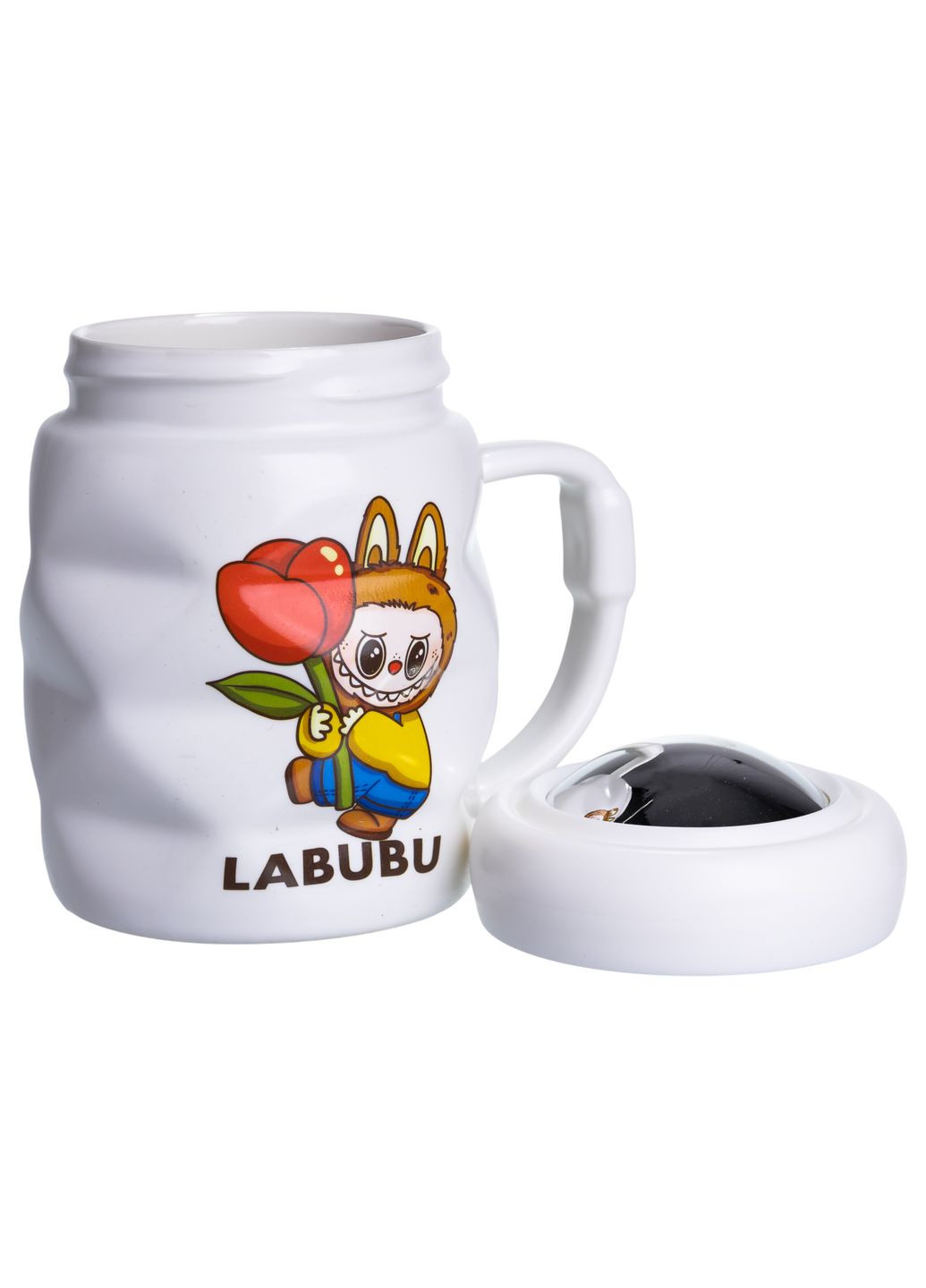 Чашка порцелянова Labubu 400 мл з кришкою, білий з жовтим Yiwu (367191206)