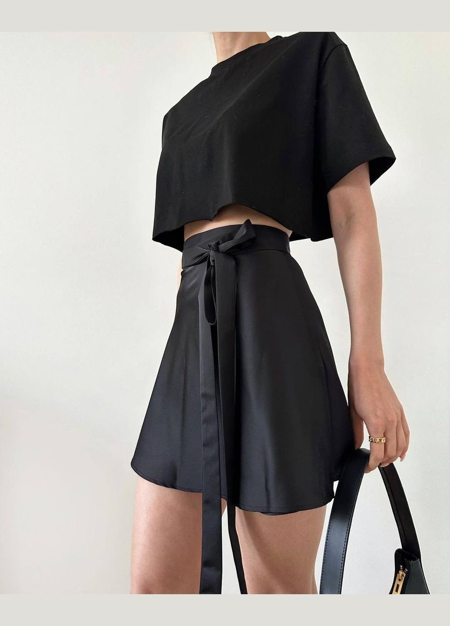 Черная праздничный, повседневная, кэжуал однотонная женская юбка FINO Mode на запах