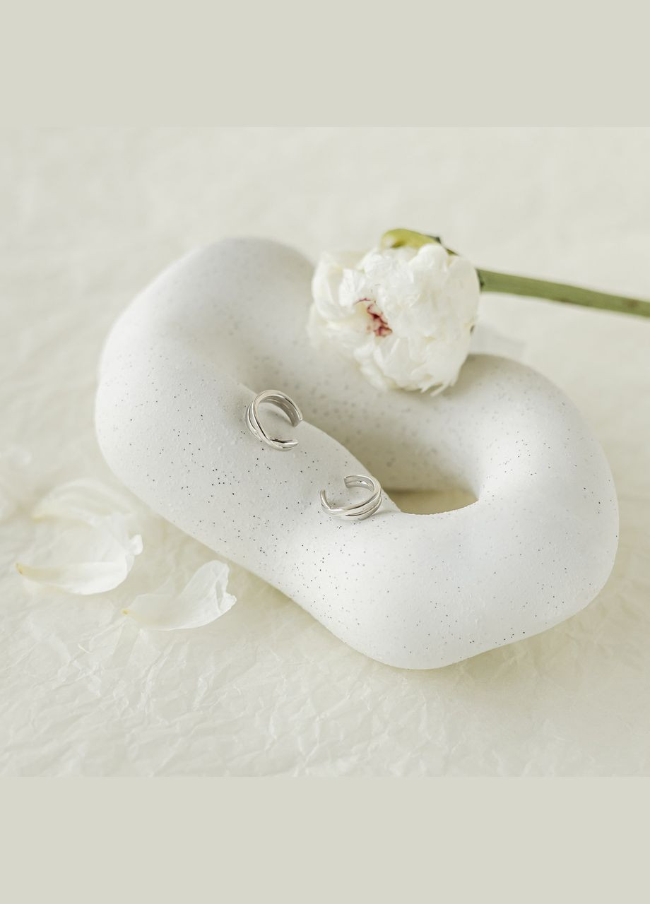 Серьги серебряные кафы двойные Круги без камней Каштан (342334659)