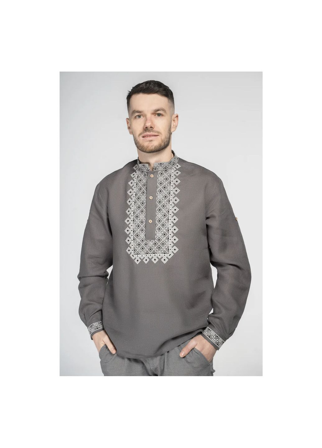 Темно-сіра чоловіча вишиванка захар темно-сіра розмір xxl (5000476) VOVNA (371645233)