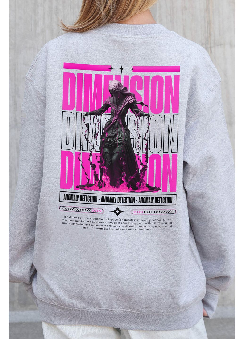 Серый женский утепленный оверсайз свитшот на флисе с принтом dimension Without однотонный без декора (366740677)