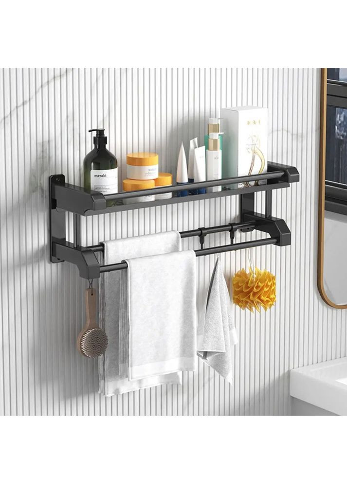 Полка Light Shelf настенная металлическая для ванной комнаты 40х16х15см с вешалкой для полотенец LS-7819 Black No Brand (350349255)
