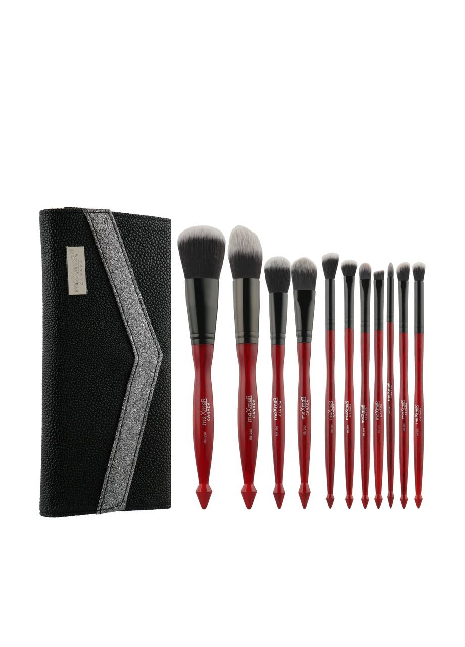 Набір пензликів для макіяжу з 11 інструментів в чорно-сріблястому клатчі MaxMar (367987998)