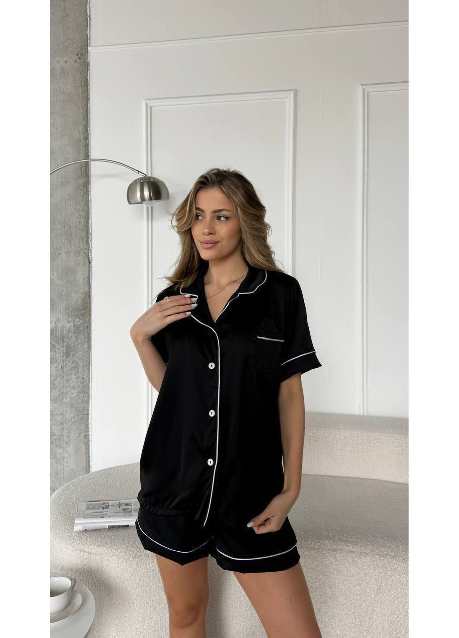 Черная всесезон женская пижама рубашка + шорты No Brand