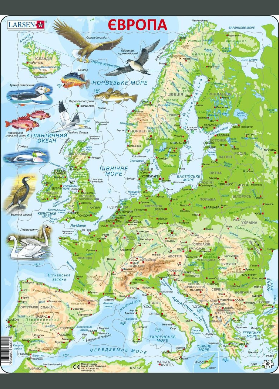 Пазл рамка-вкладиш Карта Європи з тваринами серія Максі (K70-UA) Larsen (315333835)