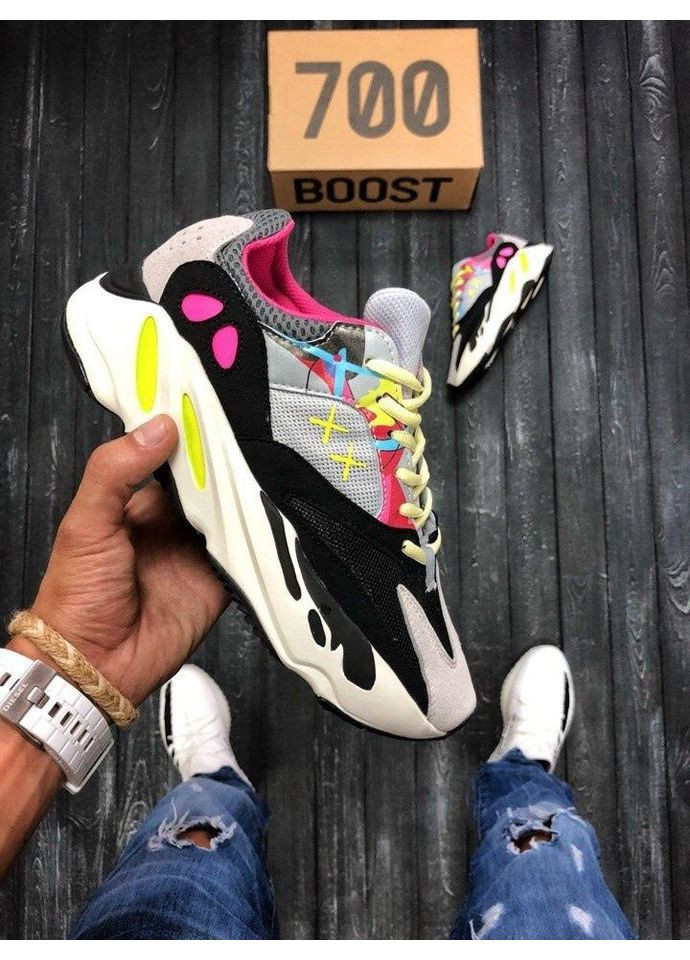 Розовые демисезонные кроссовки мужские adidas yeezy boost 700 v1 wave runner pink kaws адидас изи буст No Brand
