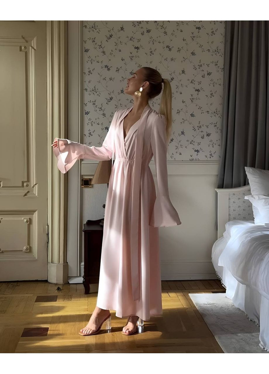 Рожева вечiрня сукня максі рожевого кольору 34628 кльош Fashion однотонна