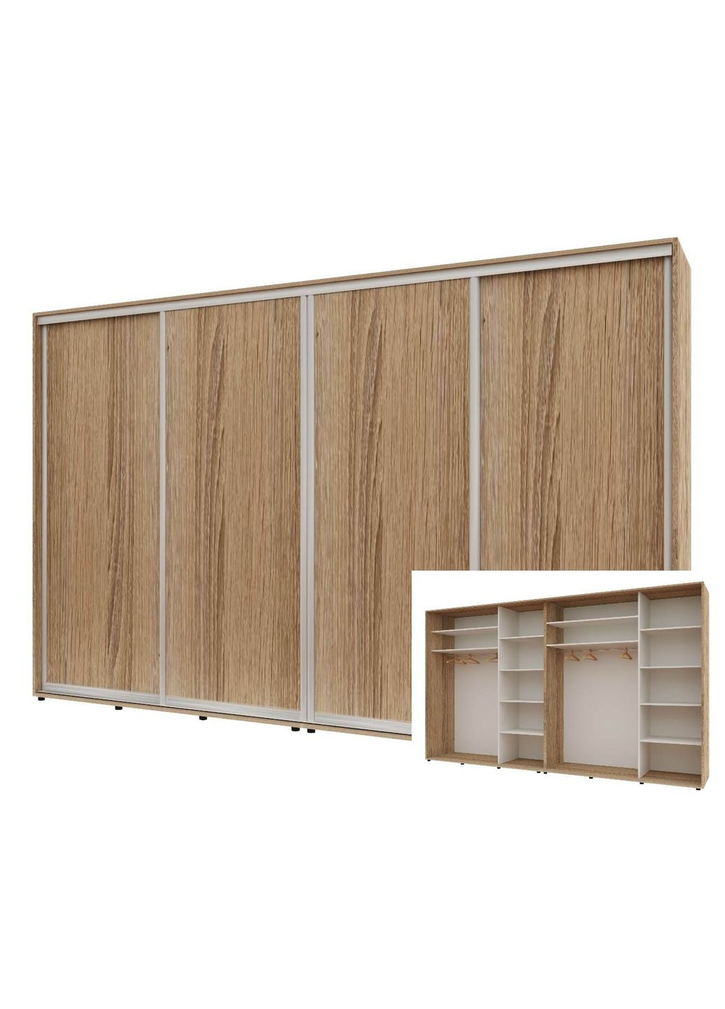 Шафа-купе чотиридверна 360*45*220 см Натуральний 4 двері ДСП Стандарт Комфорт Меблі (360435176)