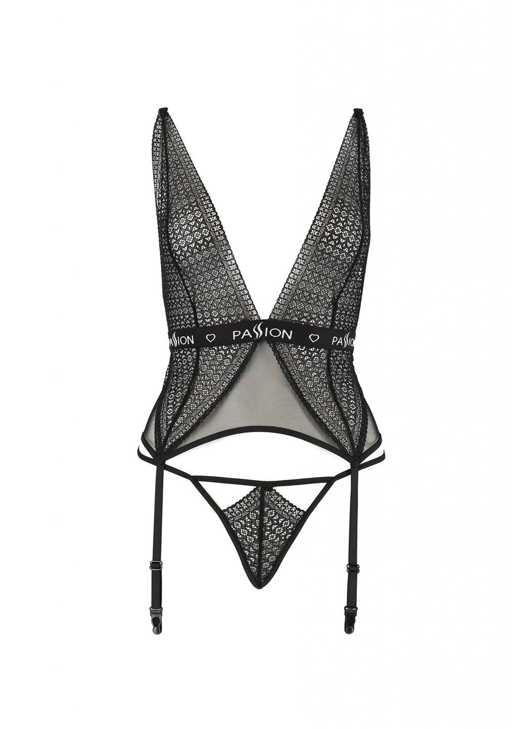 Корсет з пажами для панчох MIRAJANE і стрінги, чорний, Passion (338423593)