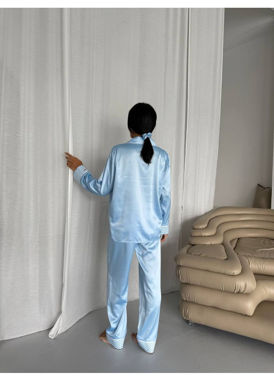 Блакитна всесезон ніжна піжама сорочка + брюки No Brand