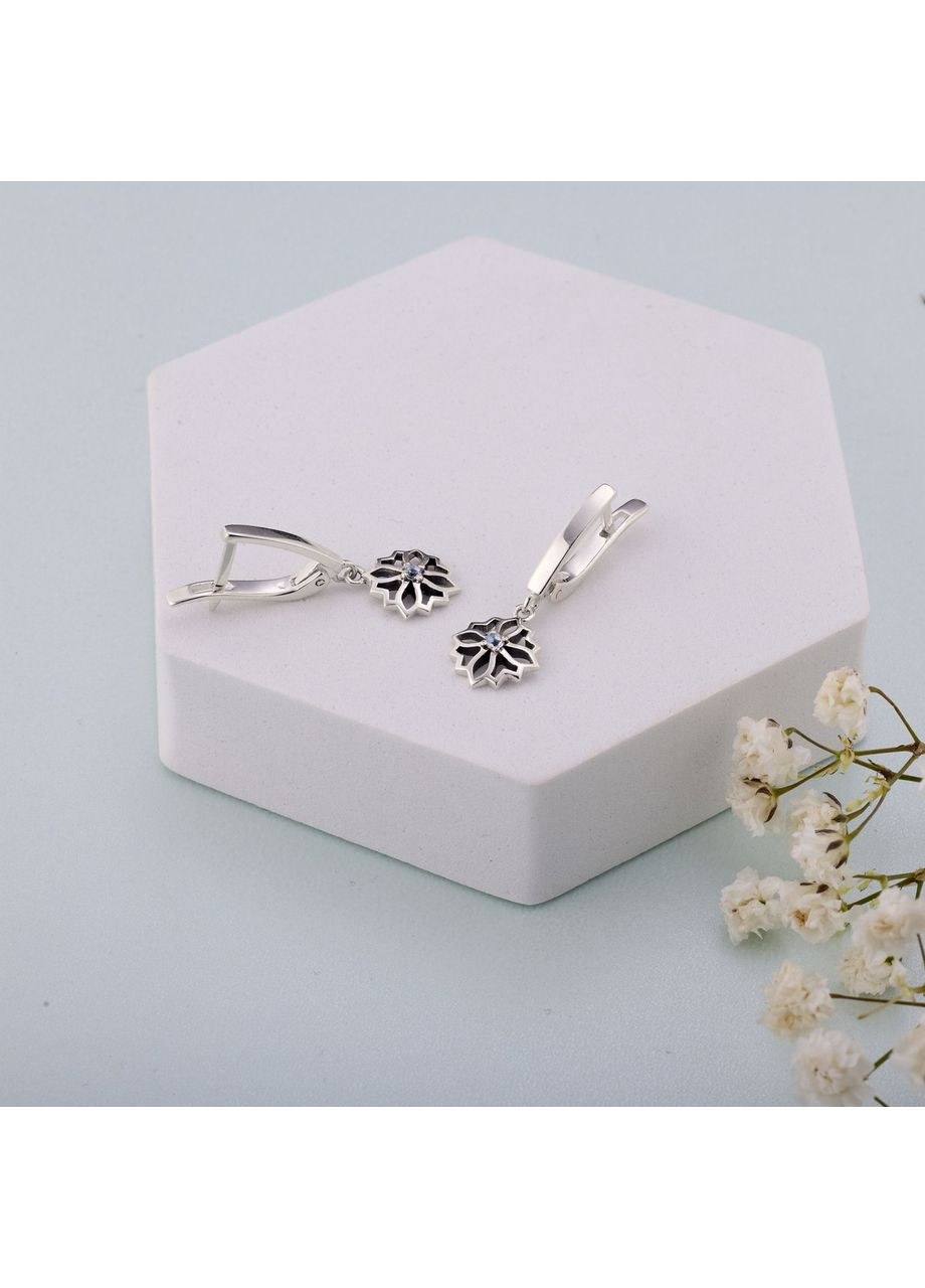 Сережки срібні з підвісками Витинанка Блакитний Топаз 925 Zirkon Skifska Etnika (364202839)