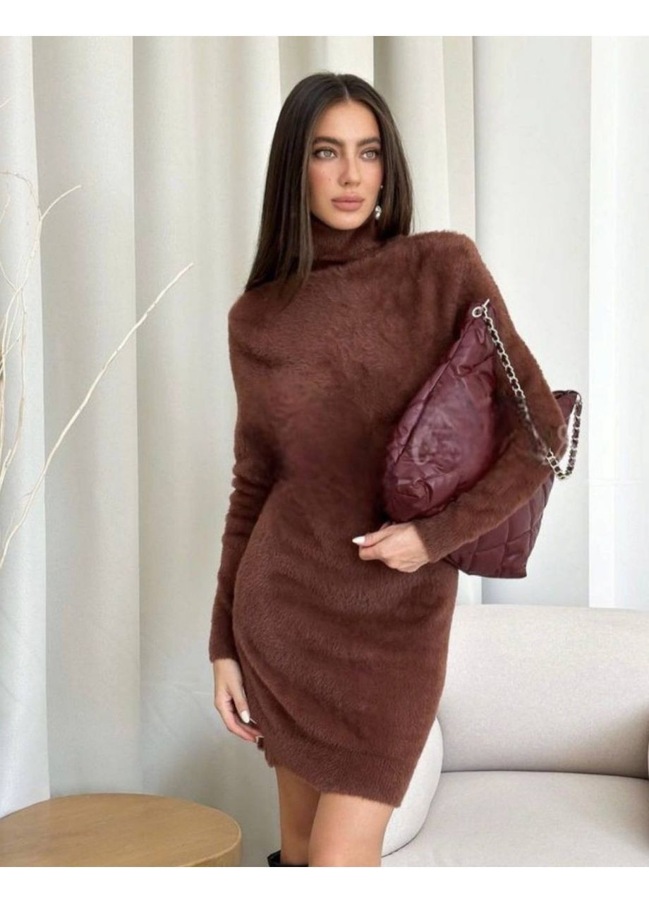 Темно-коричнева повсякденний, вечірня, ділова, кежуал жіноча сукня сукня светр No Brand однотонна
