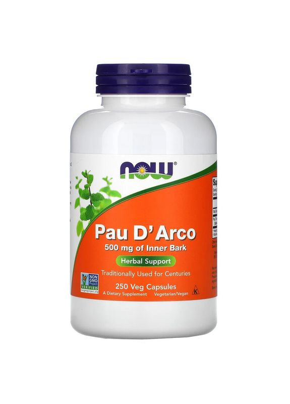 Кора мурашиного дерева Пау Дарко 500 мг Nou Foods Pau D'Arco природний антибіотик 250 капсул Now Foods (264648096)