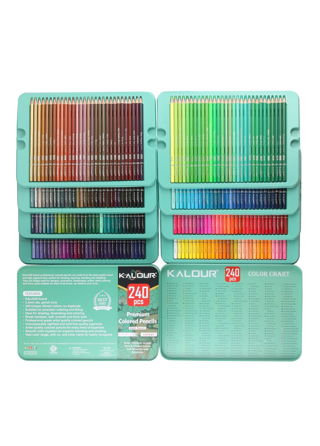 Премиум-набор цветных карандашей 240 цветов в металлической коробке KALOUR (322650531)