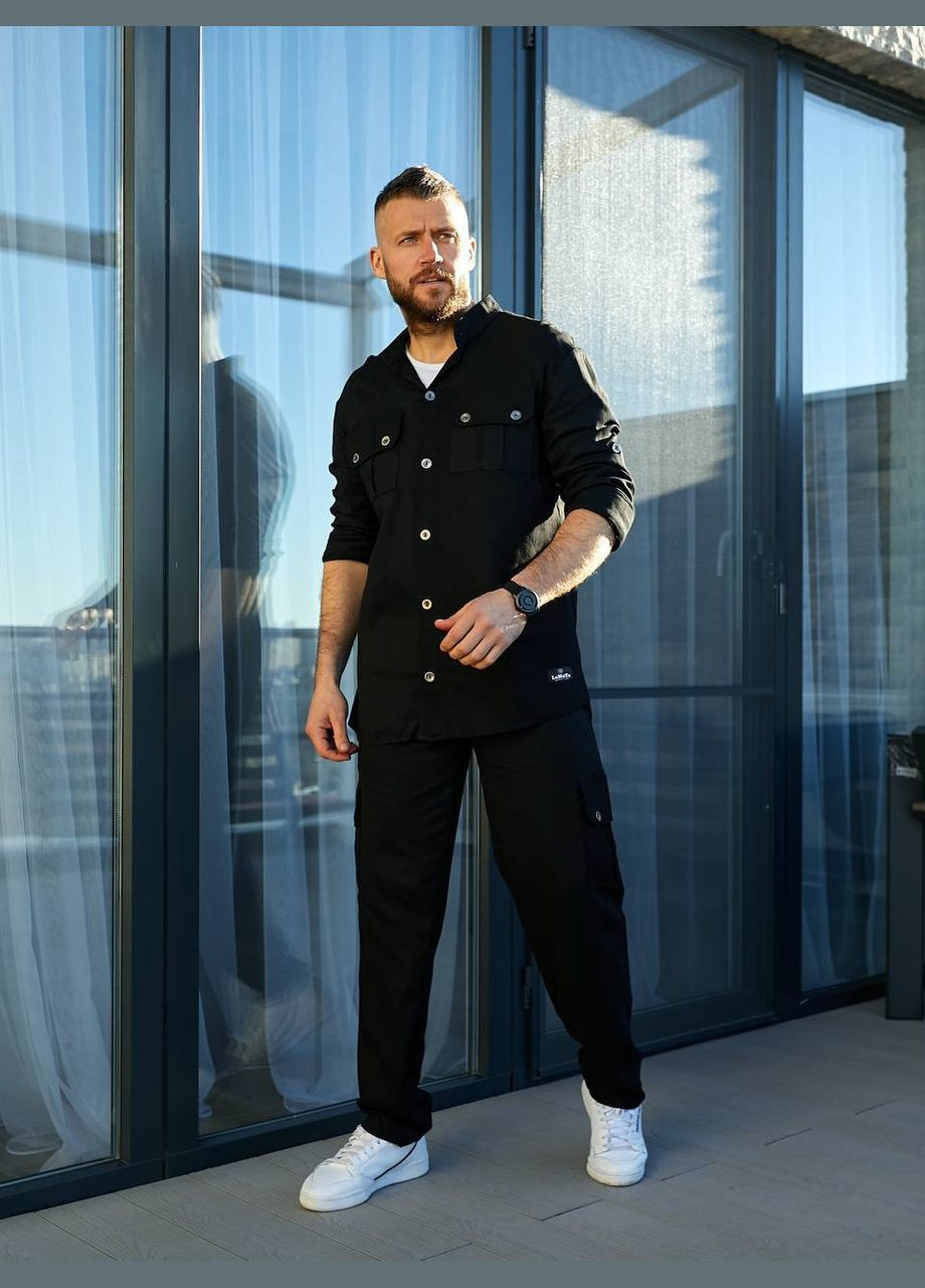 Черный демисезонный мужской костюм с рубашкой, брючный No Brand