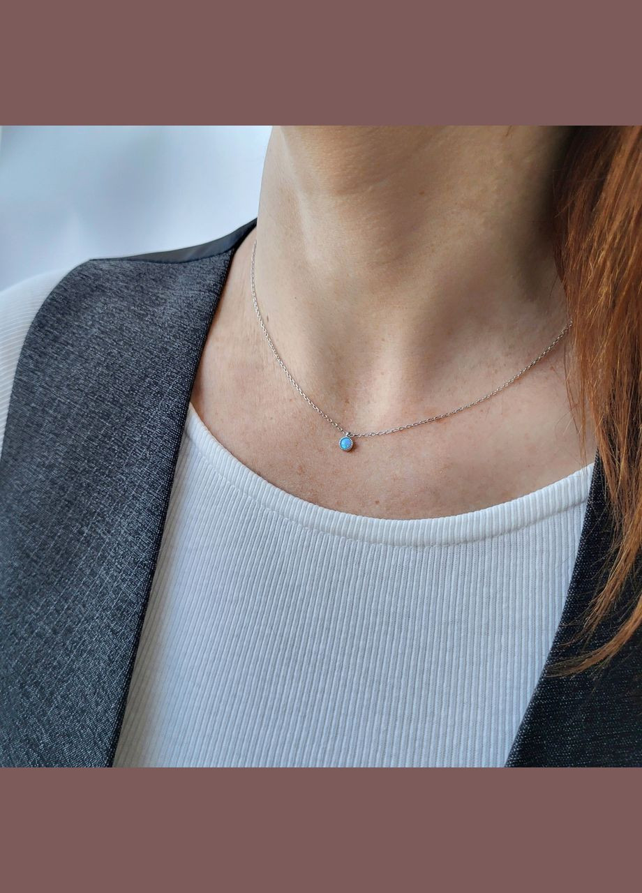 Срібний ланцюжок кольє з підвіскою Коло з блакитним Опалом срібло 925 проби Родоване кл2опг/1008ш до 42 см 1.50г No Brand (306854845)