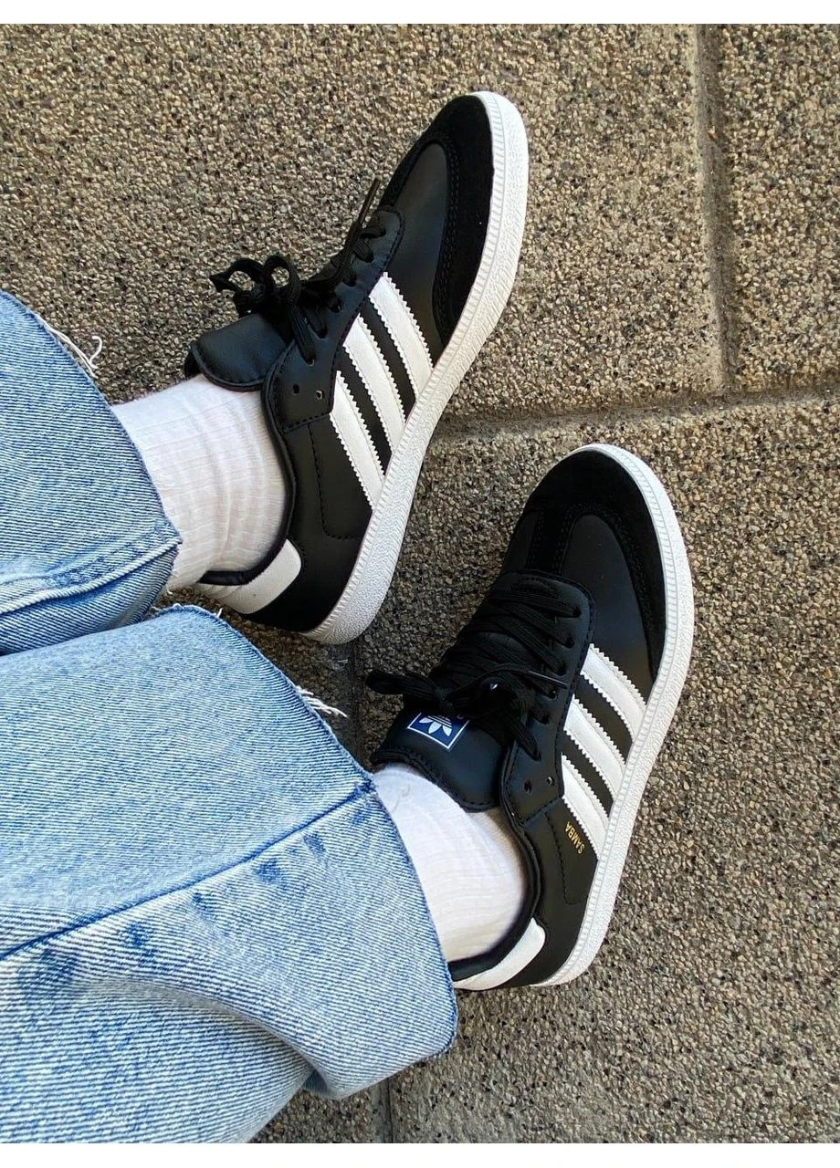 Белые демисезонные кроссовки мужские adidas samba low black white адидас самба белые No Brand