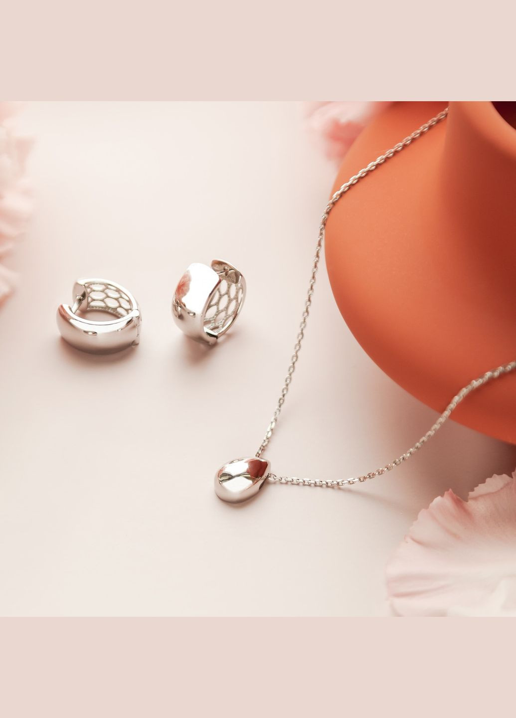 Комплект срібний Лаконічність сережки та кольє підвіс крапля на лацюжку No Brand (362177048)