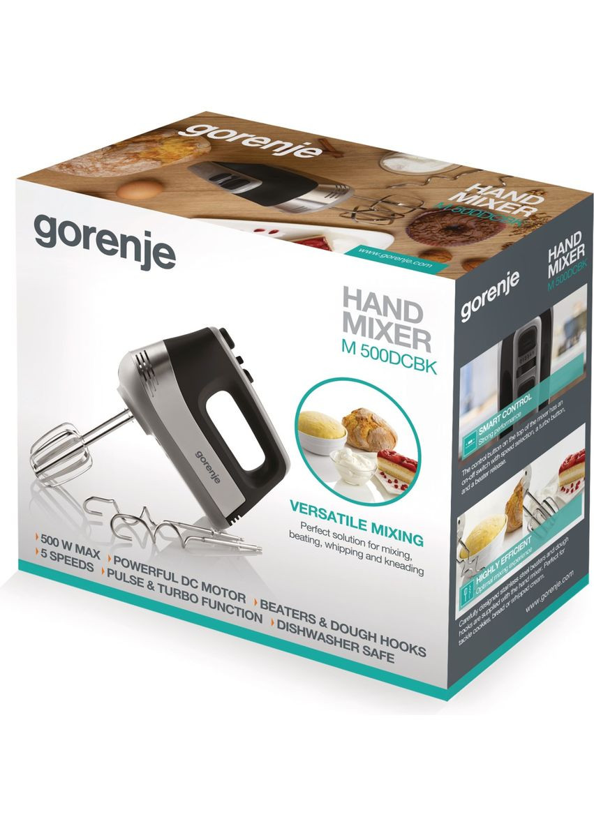 Міксер M500DCBK ручний 500Вт, насадки-4 вінчика, турборежим, Gorenje (363320835)