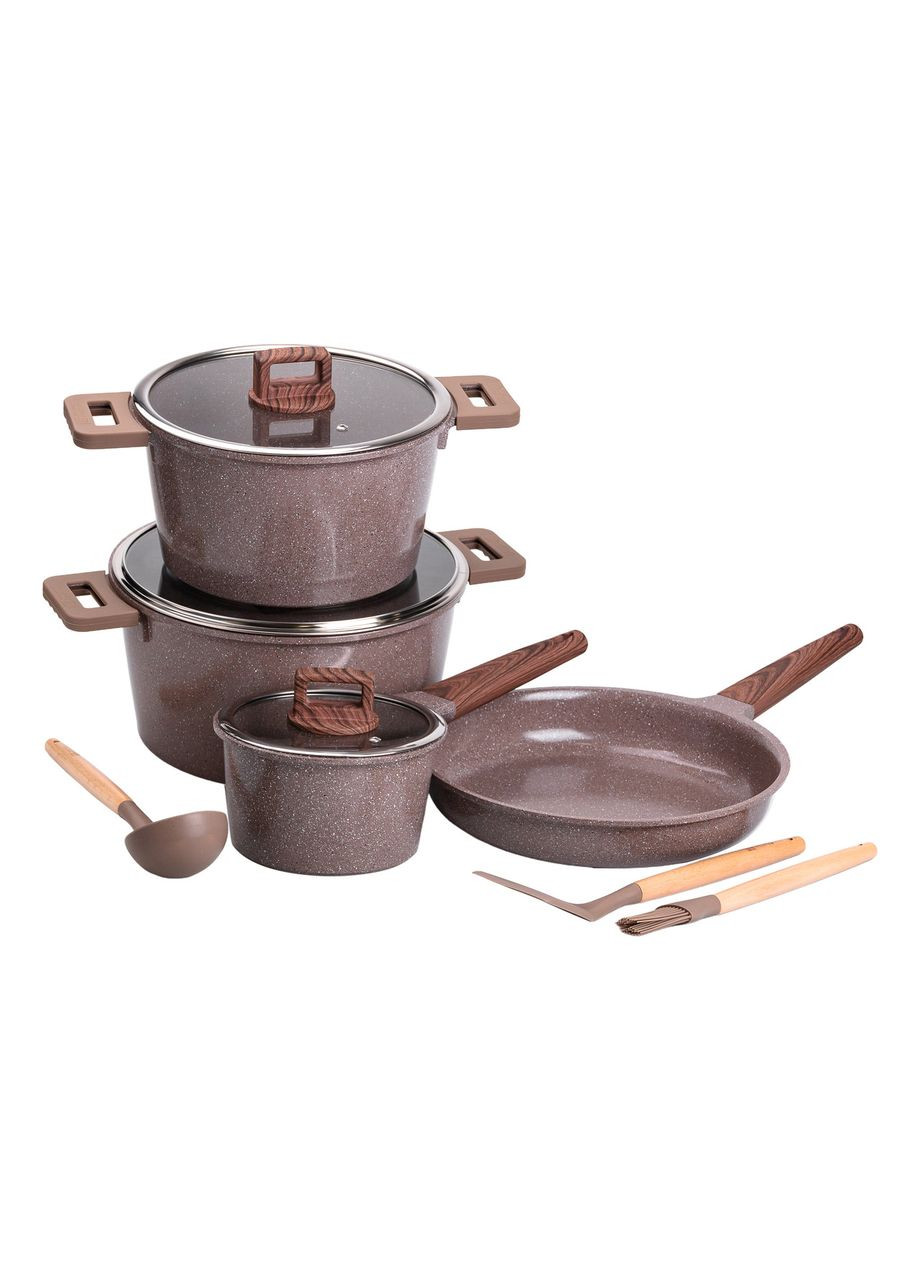 Набор посуды алюминий с толстым дном MGC с лопаткой, половником и кисточкой кофейный Jooki (358705932)