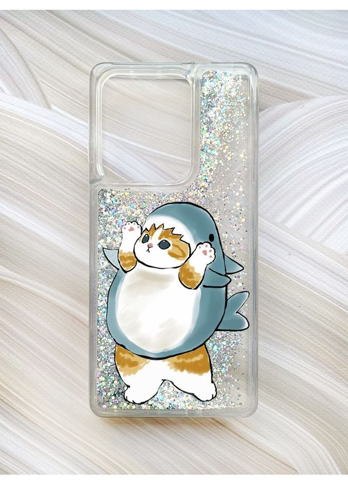 Чохол з плаваючими блискітками на Xiaomi Redmi 13C / Poco C65 Сріблястий:: Котик акула (принт 379) Creative (360677594)