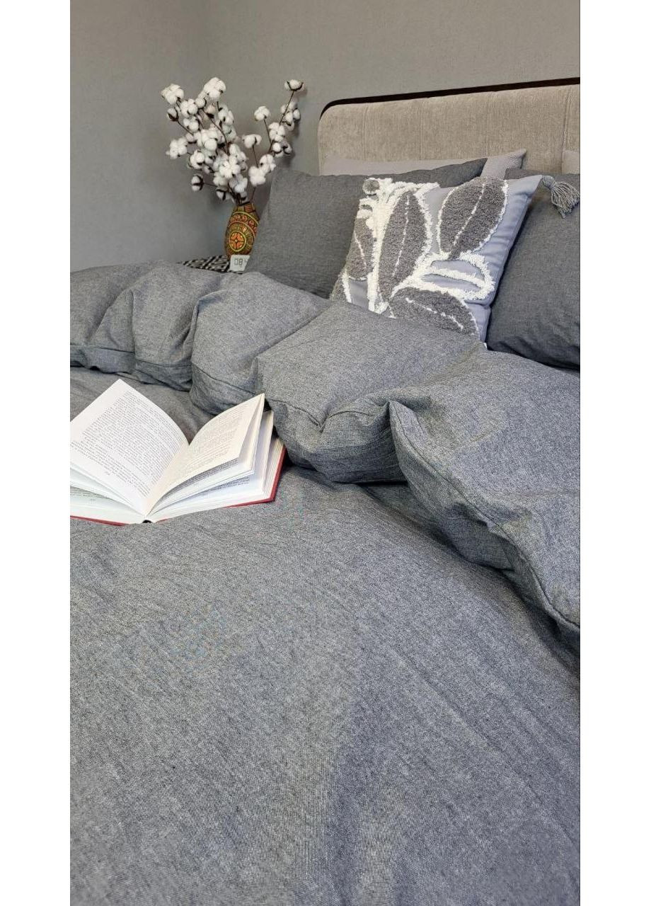 Постельное белье с резинкой Темно-серый(W1141) вареный хлопок Полуторный размер, наволочки 70/70 No Brand (364213458)