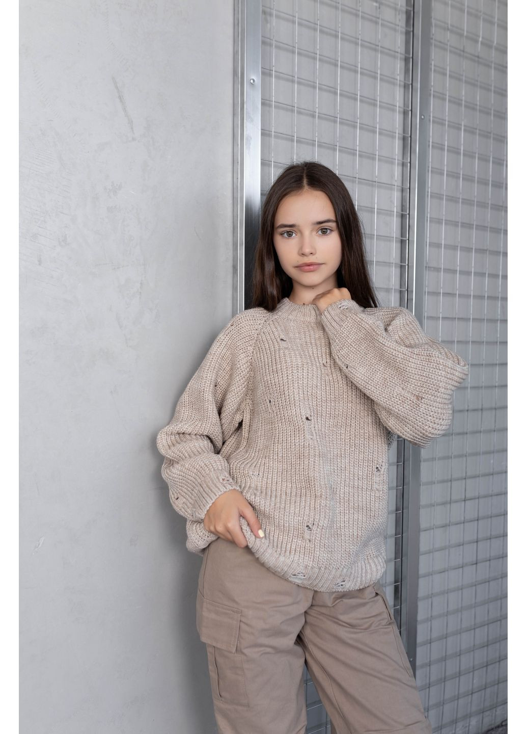 Комбінований демісезонний светр бежевий Cvetkov Скарлет