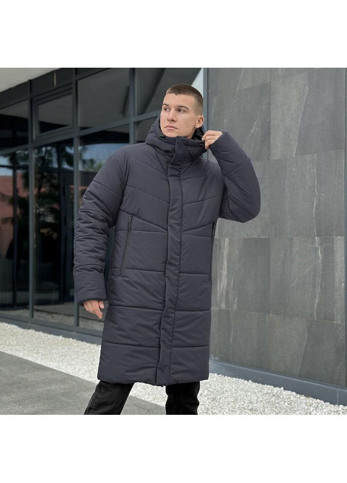 Серая зимняя стильная мужская длинная куртка зимняя плащевка на пухе серая No Brand
