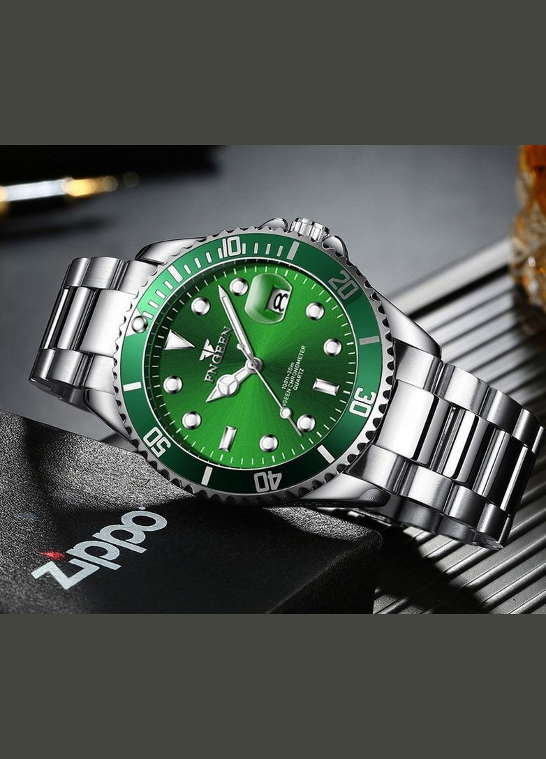 Часы мужские на руку с безелем Серебро с зеленым циферблатом (код: IBW911SG) Fngeen (331902246)