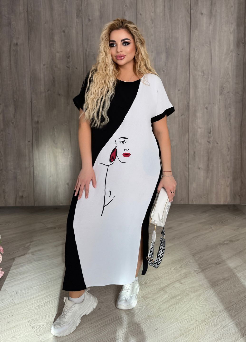 Чорно-білий домашній, повсякденний, кежуал літня сукня максі а-силует, балон No Brand однотонна