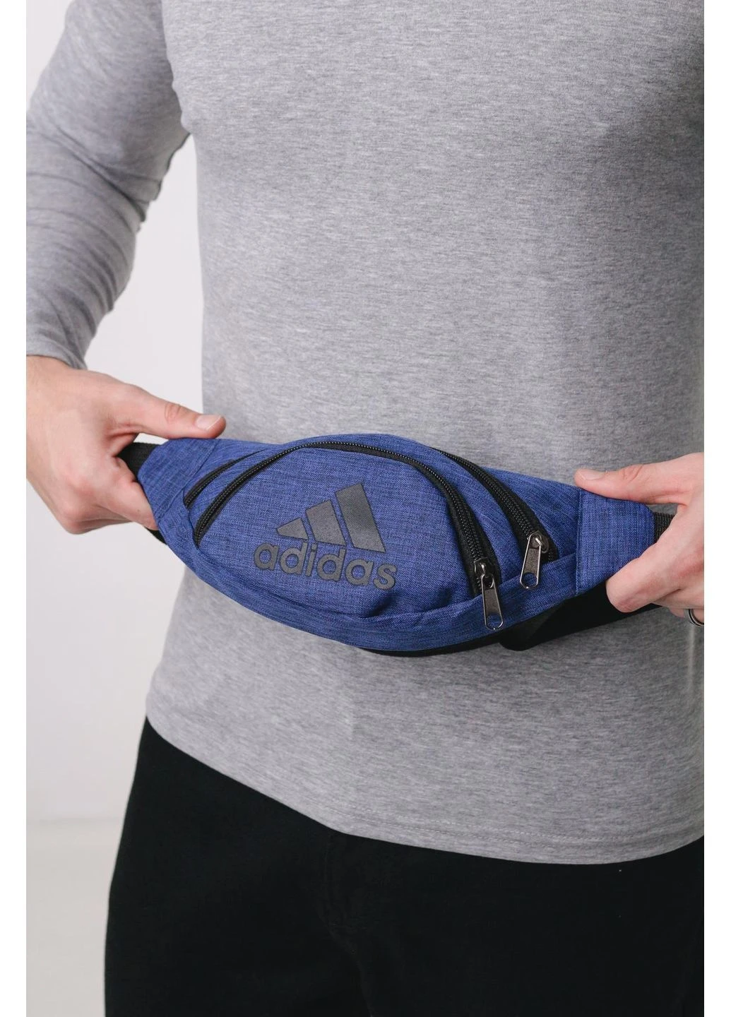 Тканинна поясна сумка бананка синя меланж Adidas маленька спортивна міська на пояс нагрудний месенджер No Brand (401462038)