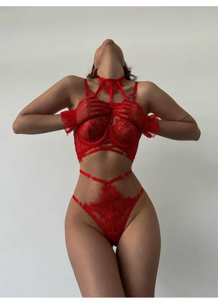 Рукавички короткі червоні з фатину. Прозорі рукавички сітчасті червоного кольору короткі. No Brand (370975874)