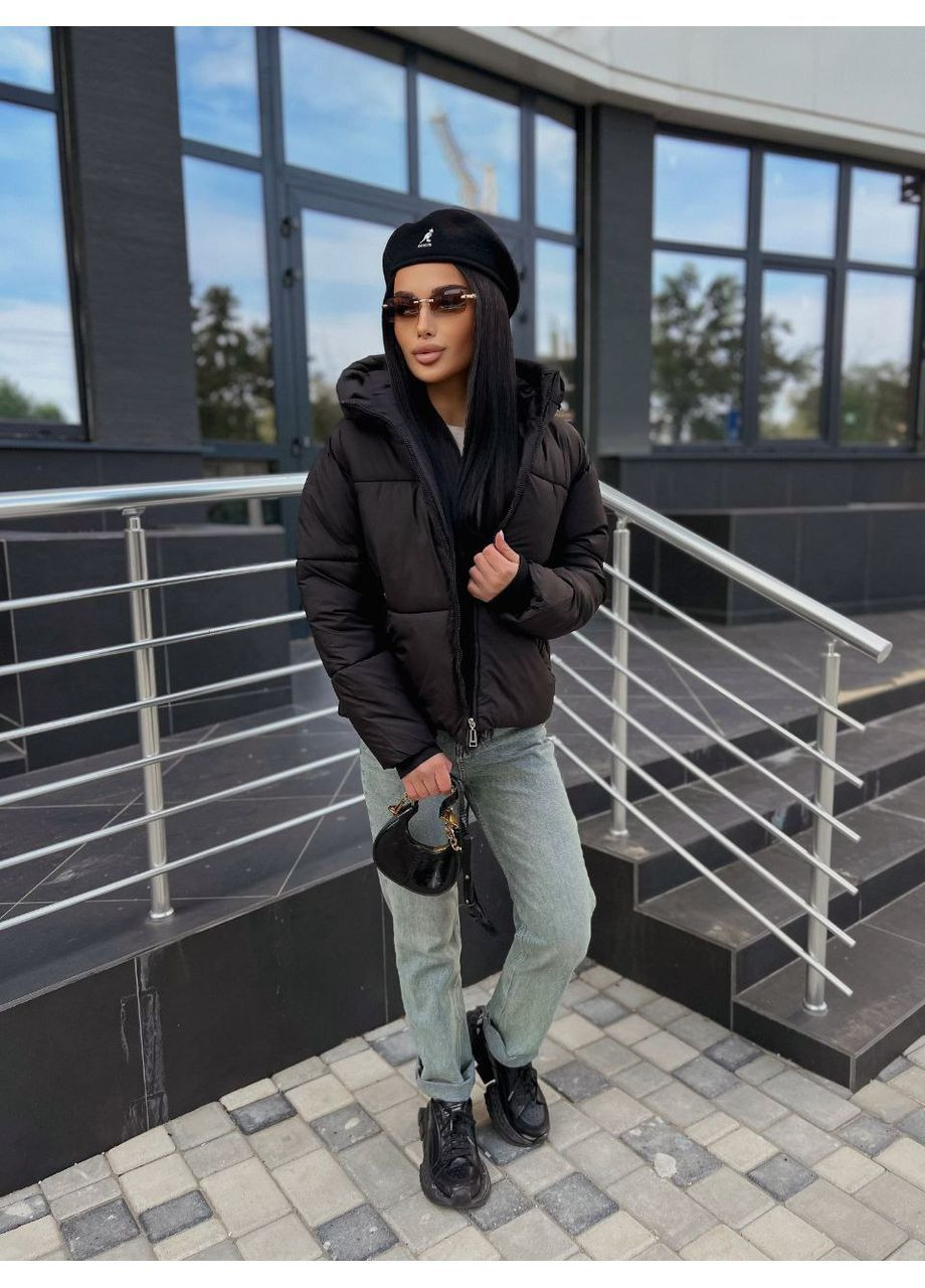 Чорна зимня куртка зимова тепла,плащівка,силікон 250,глибокий капюшон Україна