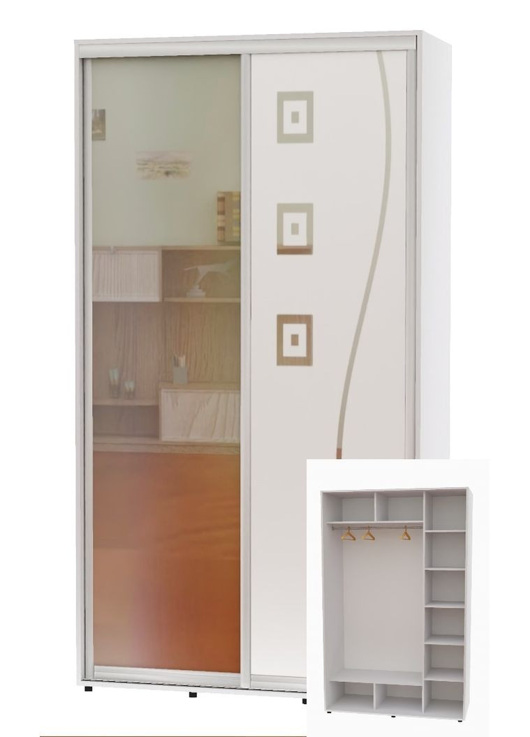 Шафа-купе дводверна 160*60*230 Білий Дзеркало/Дзеркало з піскострумним малюнком Алекса (360436369)