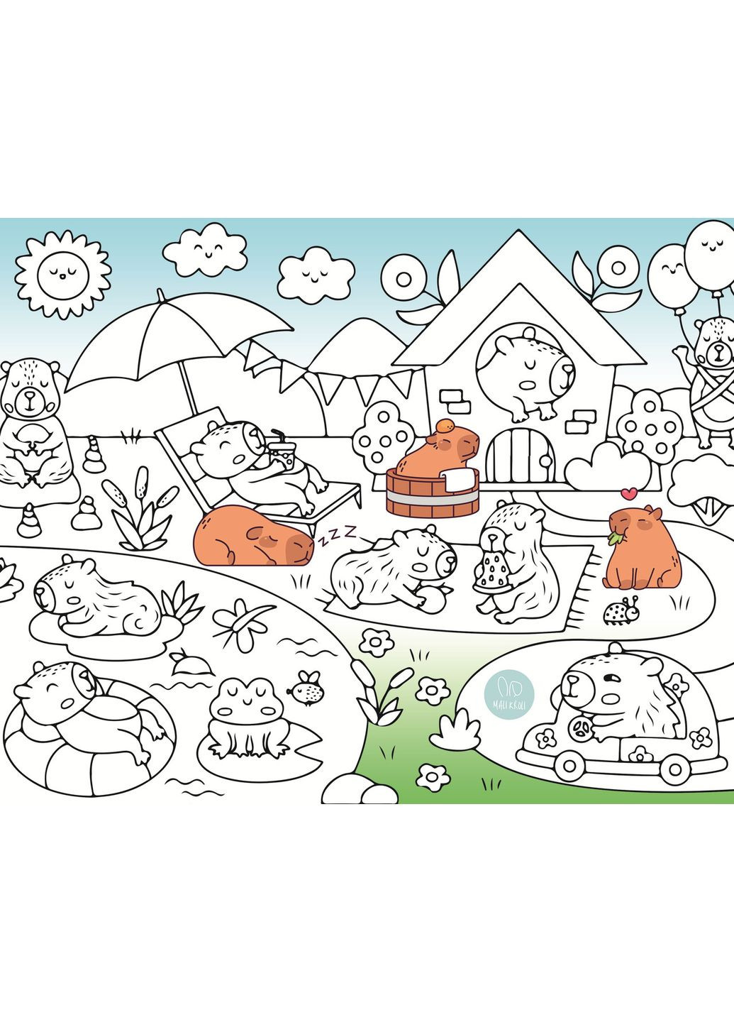 Раскраска Капибара 120х150 см, Мега большая раскраска, набор с фломастерами, 120х150 см No Brand (361258245)