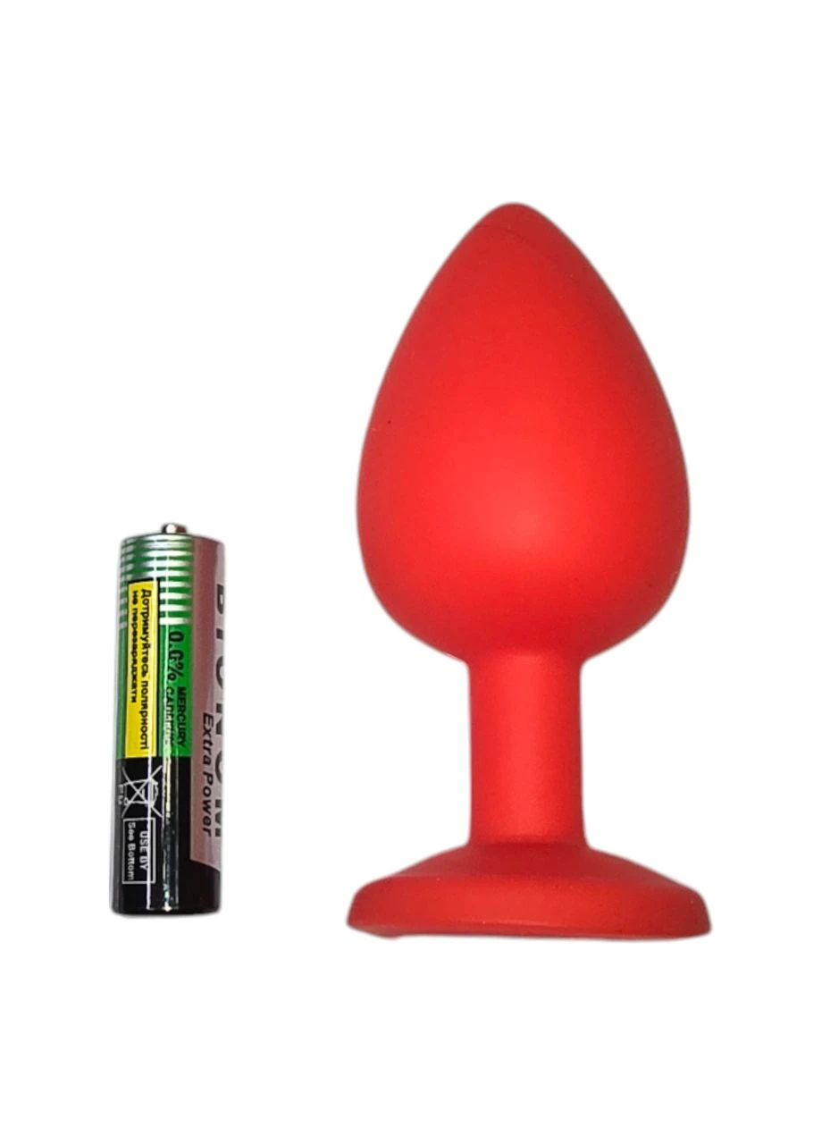 Анальная пробка силиконовая красная с прозрачным камнем Red Anal Plug Размер L China (319774241)