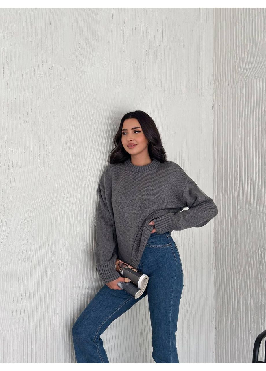 Темно-сірий демісезонний жіночий светр пуловер No Brand