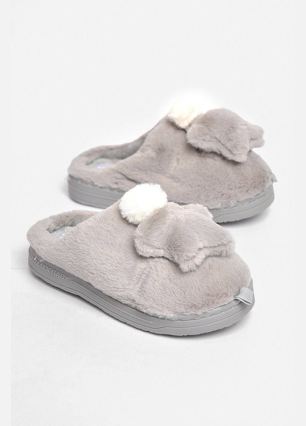 Серые тапочки детские серого цвета на меху Let's Shop