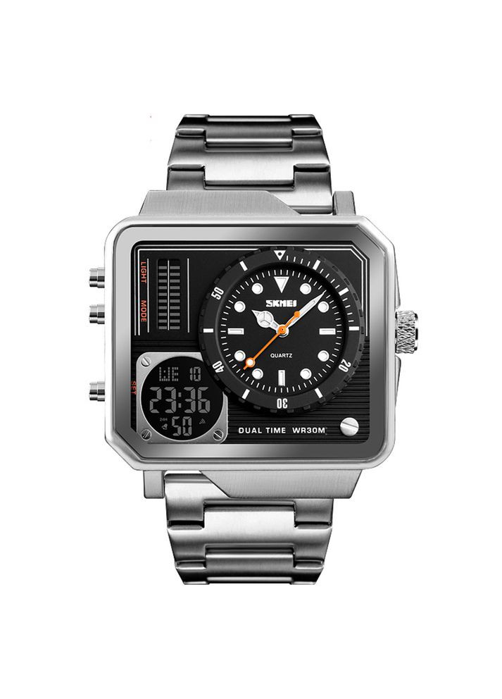 Часы кварцевые серебристые для мужчин с будильником и секундомером стильные наручные часы ProDobro (367266717)