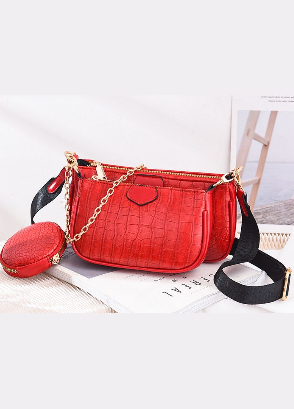 Женская мини сумочка клатч с цепочкой из экокожи в стиле рептилия красная (sku_1249К) No Brand (330576733)