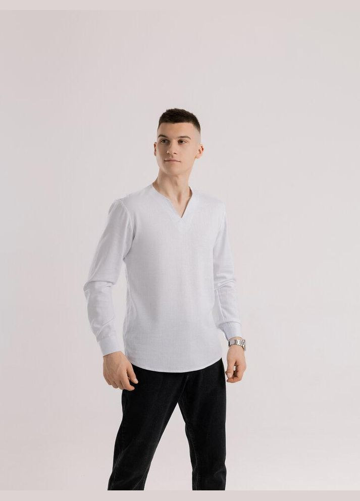 Чоловіча однотонна сорочка без гудзиків біла No Brand (341306102)