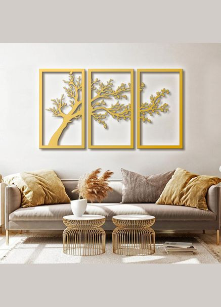 Панно 3D декоративне з об'ємом 15 мм для стін, Весняне дерево золоте Декоинт (278289447)