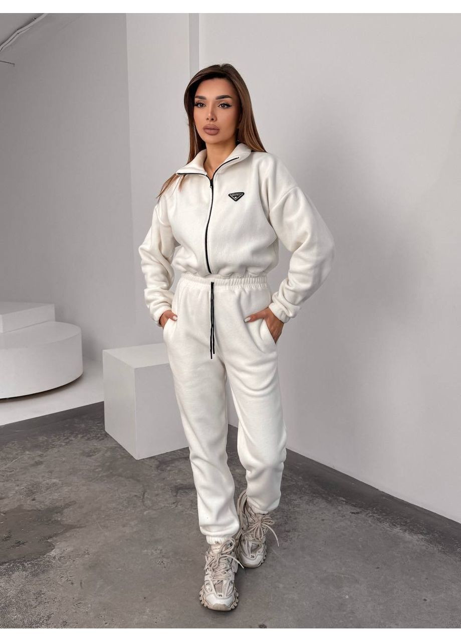 Комбинезон 10524 двухсторонний флис Полар Турция со стойкой на молнии, пояс на резинке и затяжке Україна молочный