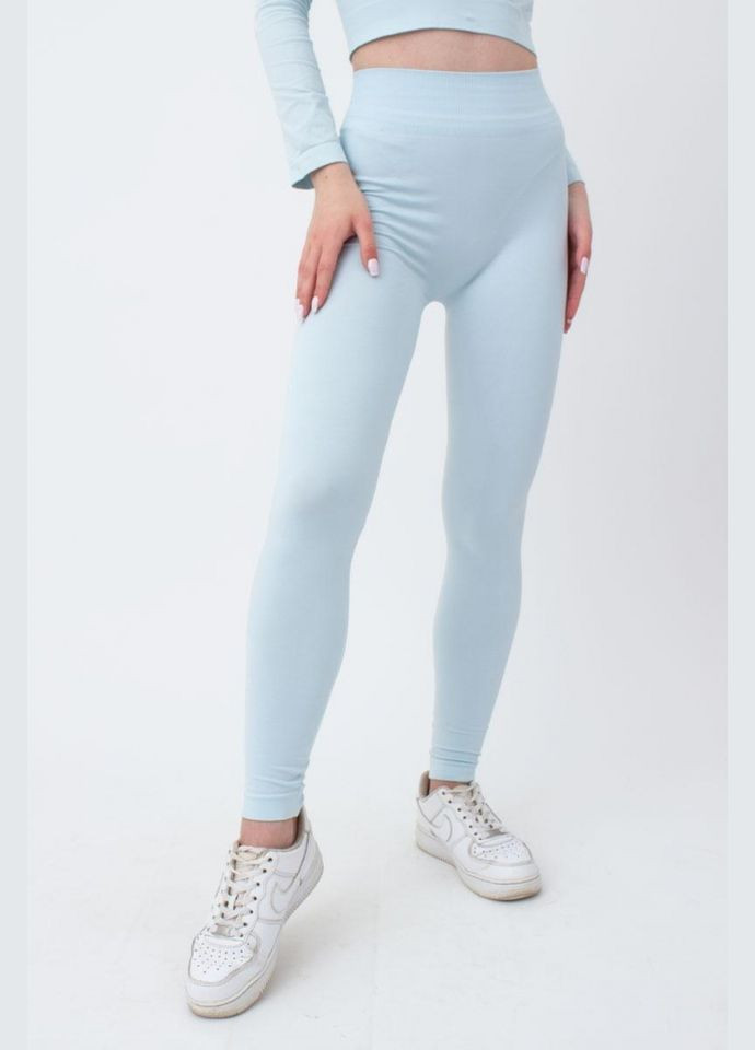 Голубые демисезонные леггинсы женские бесшовные спортивные из микрофибры Giulia