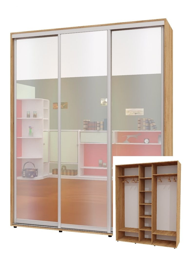 Шафа-купе тридверна 200*60*220 см Дуб крафт золотий 3 двері Дзеркало ШК-04 Алекса (356772481)