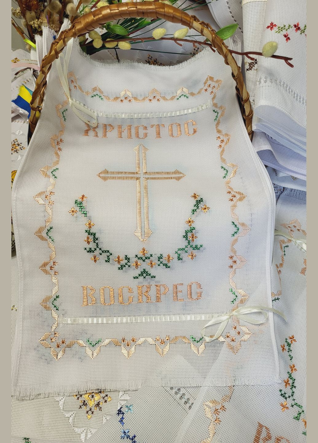 Вышитая салфетка-полотенце на пасхальную корзину (ручная вышивка) Hand Made (316262448)