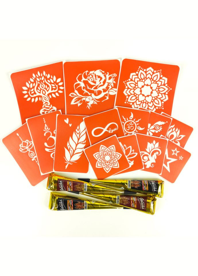 Набор хны с трафаретами для био-тату №4 henna-set-04 Fresh Tattoo (364958250)