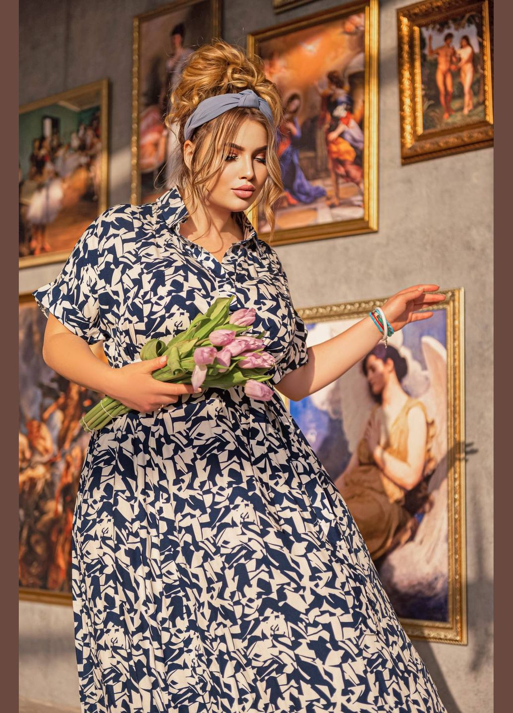 Синее повседневный летнее платье барбара синее 56 Tatiana